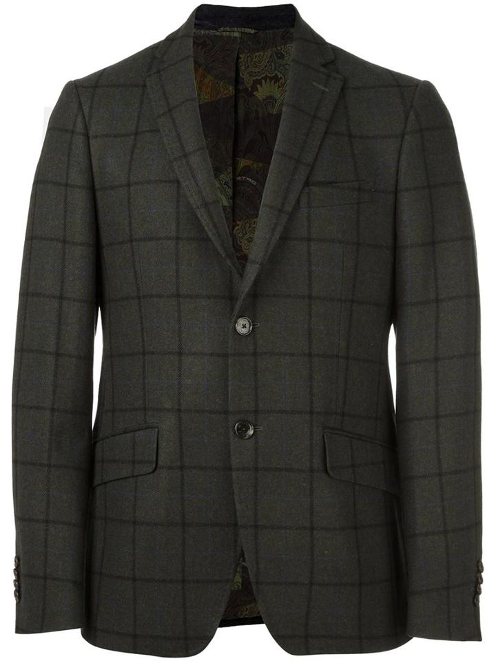 Etro Checked Blazer, Men's, Size: 54, Green, Silk/polyamide/acetate/wool