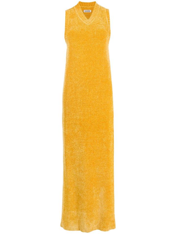 Jil Sander Sleeveless Long Velvet Knitted Dress - Yellow