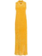 Jil Sander Sleeveless Long Velvet Knitted Dress - Yellow