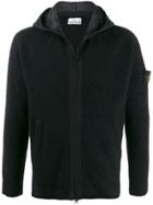 Stone Island Logo Patch Textured Hoodie - Black