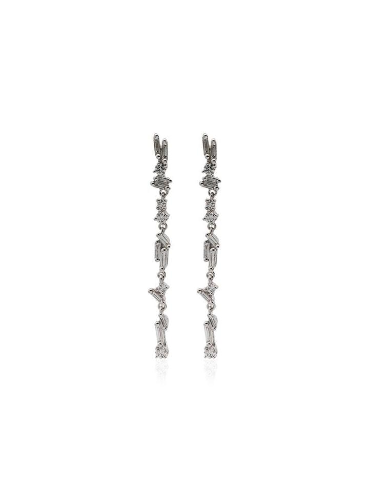 Suzanne Kalan 18k White Gold Diamond Drop Earrings - Silver