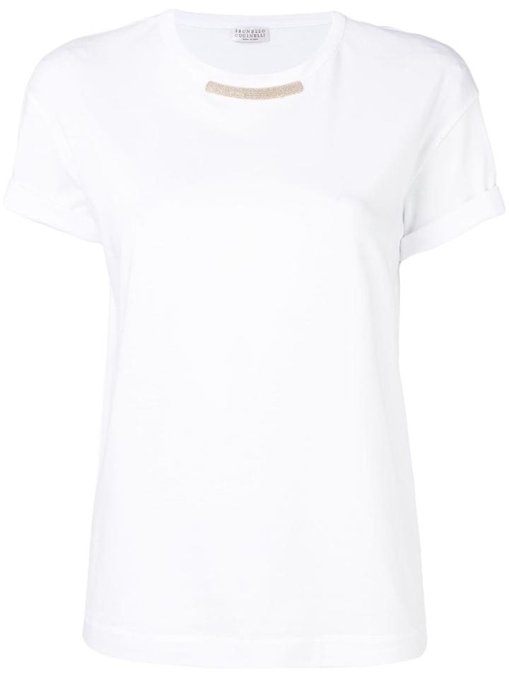 Brunello Cucinelli Embellished Neck T-shirt - White