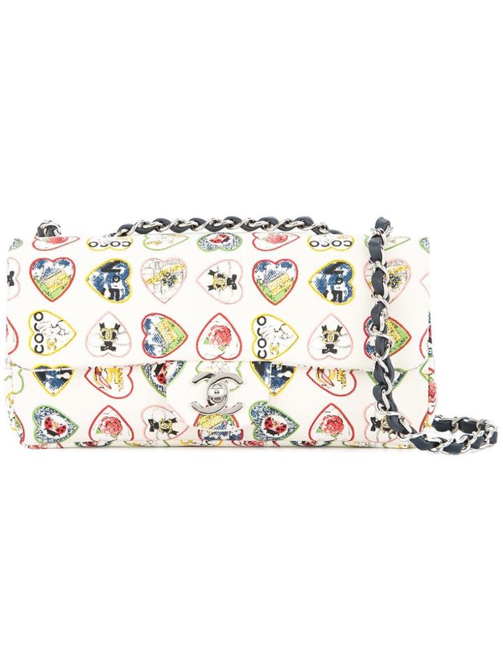 Chanel Vintage Valentine Heart Double Chain Shoulder Bag - White