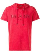 Balmain Hooded Logo-print T-shirt - Red