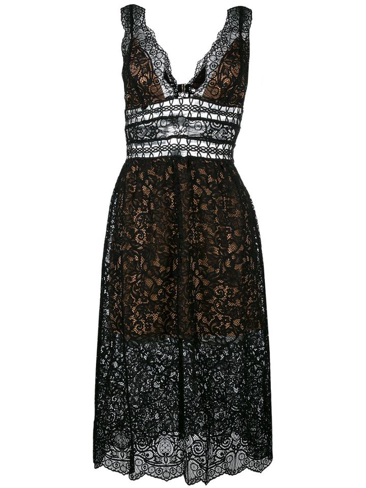 For Love And Lemons Sheer Lace Midi Dress, Women's, Size: Medium, Black, Cotton/nylon/polyester/spandex/elastane