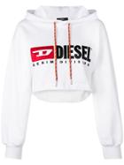Diesel Cropped Logo Hoodie - White