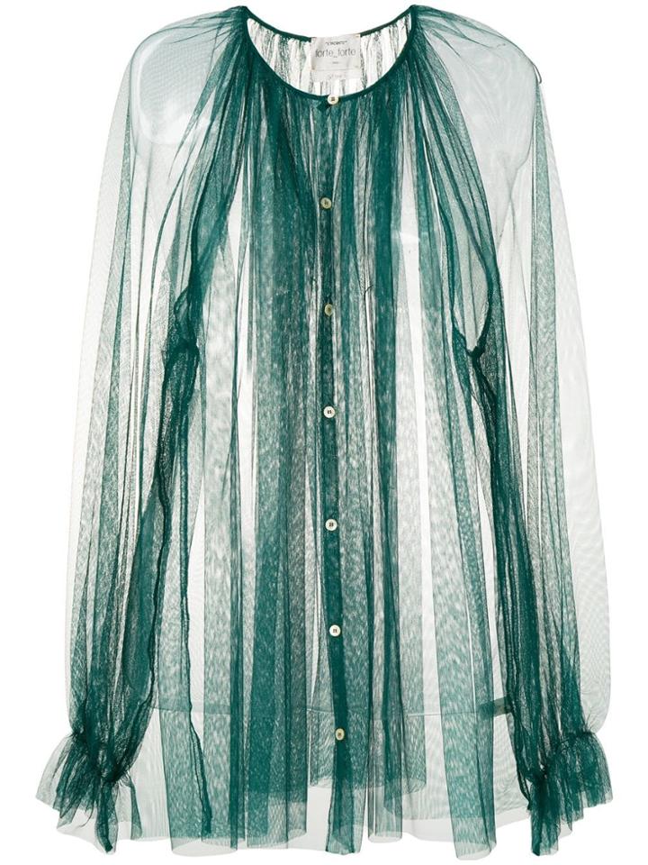 Forte Forte Long-sleeve Sheer Flared Blouse - Green