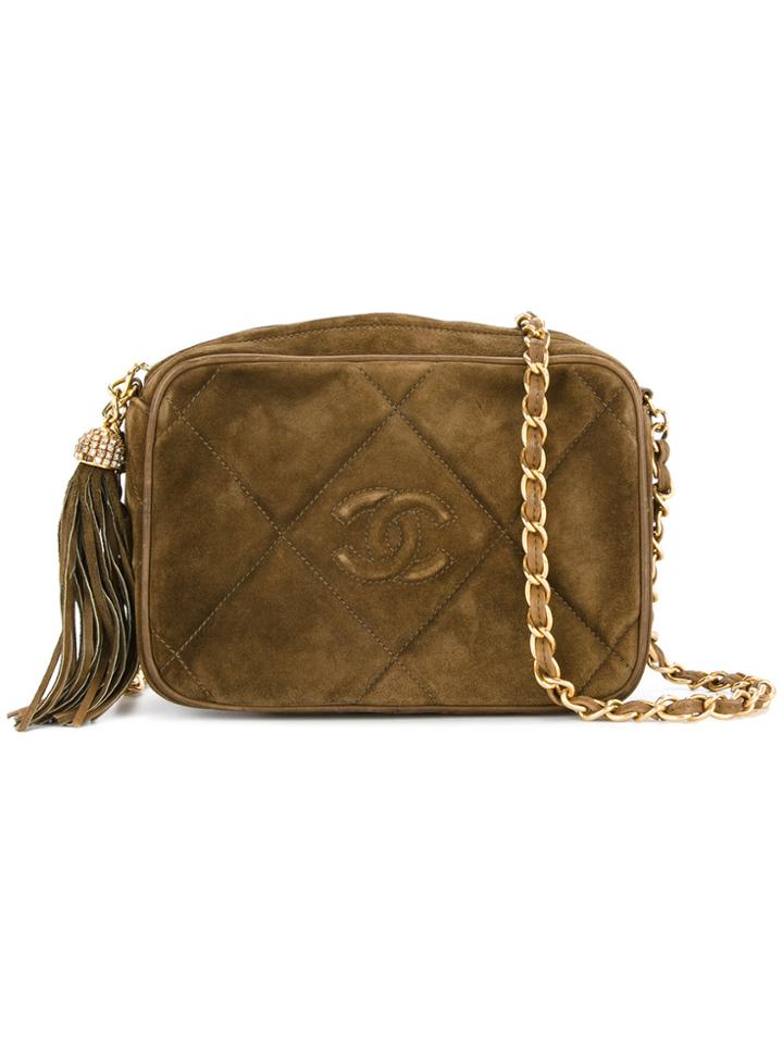 Chanel Vintage Cc Stitch Fringe Chain Bag - Green