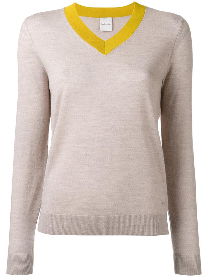 Paul Smith Bicolour V-neck Jumper - Nude & Neutrals