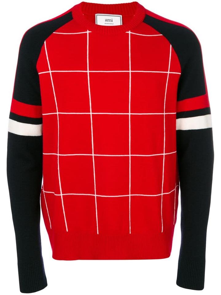 Ami Paris Tricolour Crewneck Sweater - Red