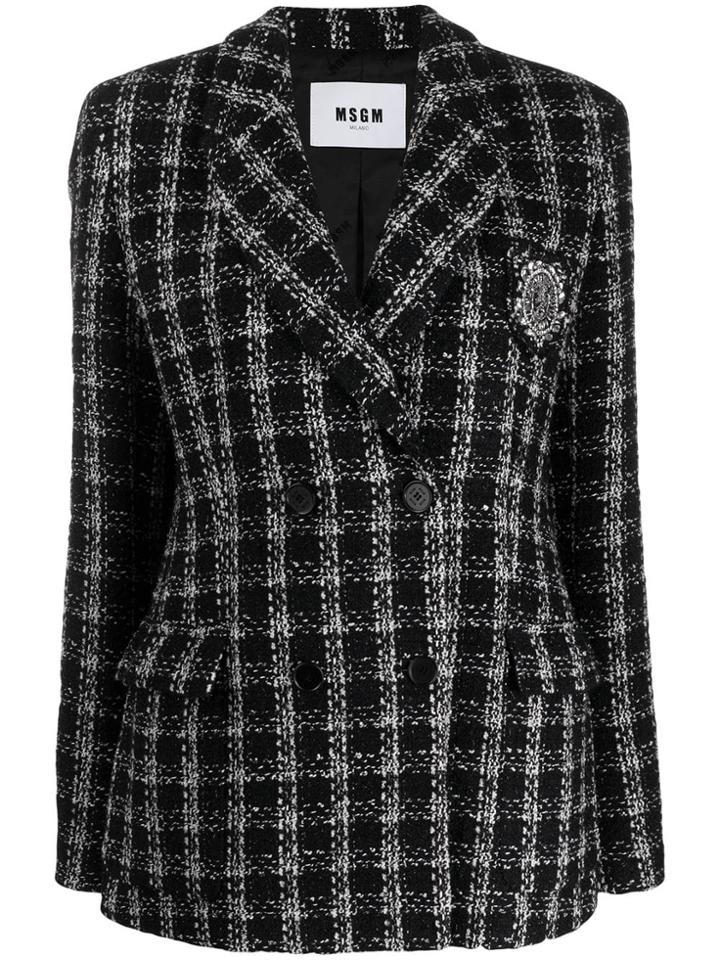 Msgm Double Breasted Tweed Jacket - Black