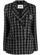 Msgm Double Breasted Tweed Jacket - Black