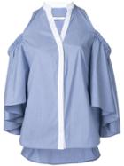 Co-mun - Striped Cold-shoulder Shirt - Women - Cotton - 46, Blue, Cotton