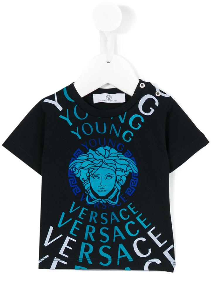 Young Versace - Medusa Logo Print T-shirt - Kids - Cotton/spandex/elastane - 36 Mth, Toddler Boy's, Blue