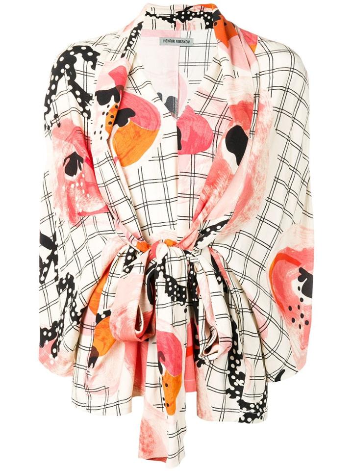 Henrik Vibskov Check Floral Wrap Blouse - Neutrals