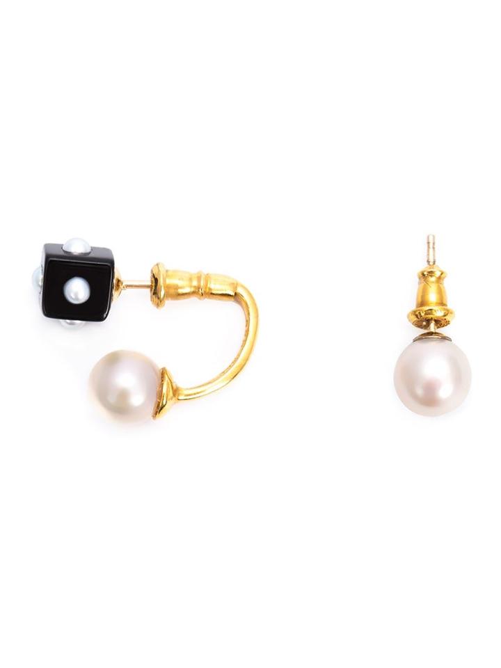 Nektar De Stagni Pearl & Onyx Earrings, Women's, Metallic, 14kt Gold/pearls