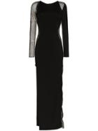 Haney Jagger Mesh Panel Side Slit Gown - Black