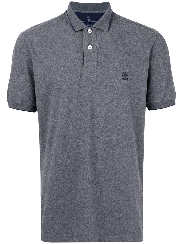Brunello Cucinelli - Embroidered Logo Polo Shirt - Men - Cotton - Xxxl, Grey, Cotton