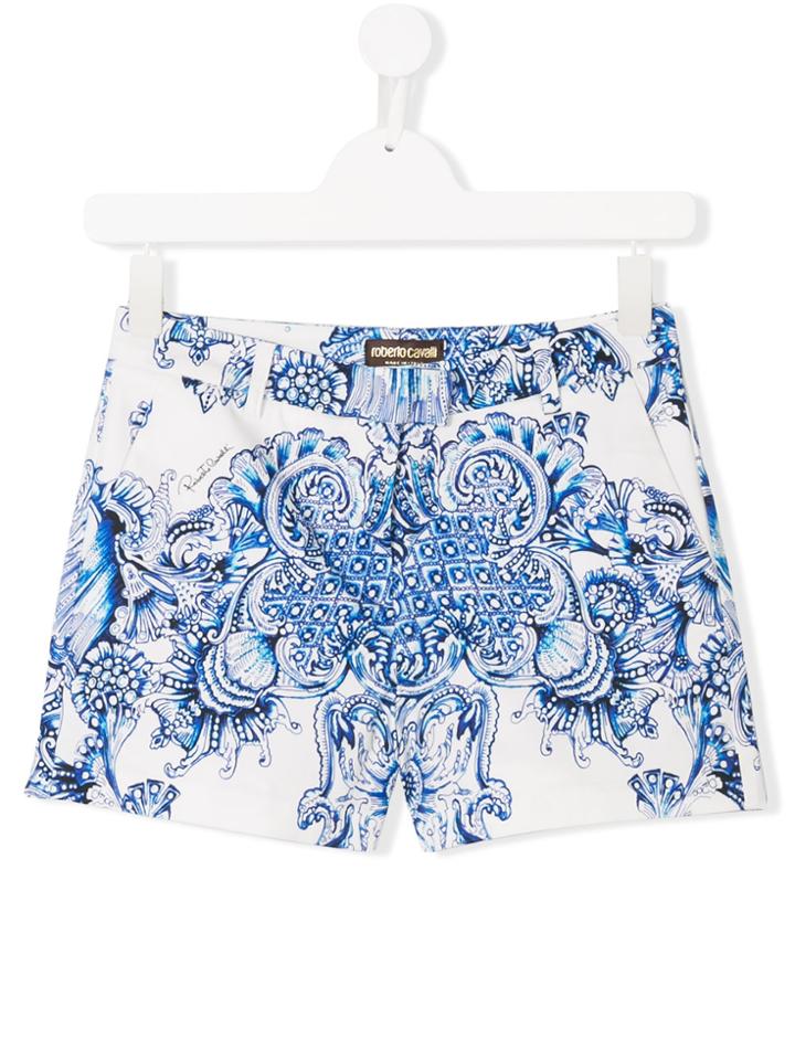 Roberto Cavalli Kids Baroque Print Tailored Shorts - White