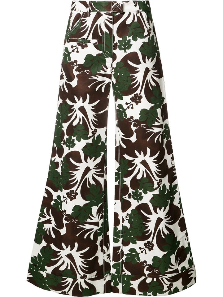 Rosie Assoulin Floral Print Palazzo Trousers, Women's, Size: 6, White, Cotton/viscose