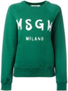 Msgm Logo Print Sweatshirt, Women's, Size: Small, Green, Cotton