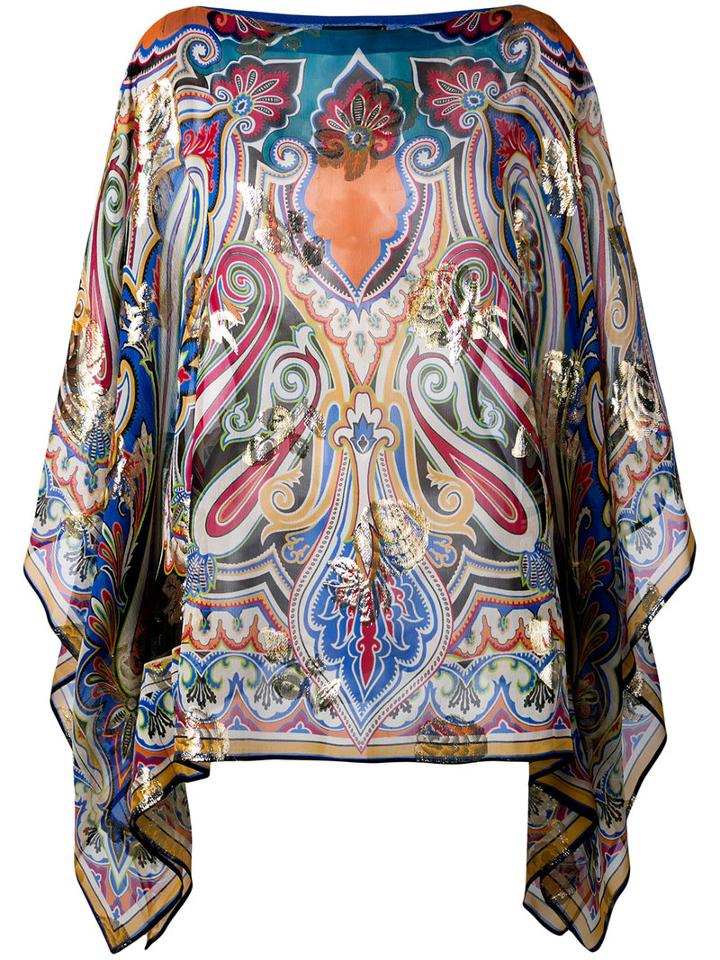 Etro - Printed Kaftan - Women - Silk/metallic (grey) Fibre - One Size, Silk/metallic Fibre