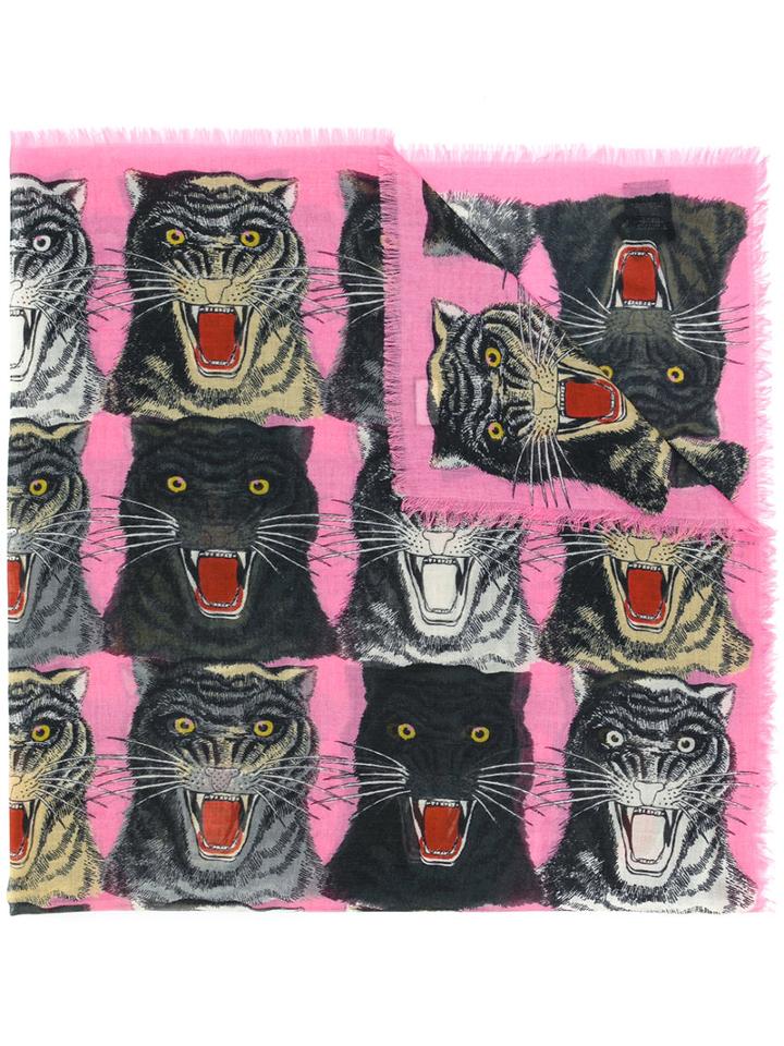 Gucci - Tiger Face Print Shawl - Women - Silk/cashmere/wool - One Size, Silk/cashmere/wool