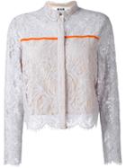 Msgm Lace Overlay Cropped Jacket, Women's, Size: 44, Grey, Polyester/cotton/polyamide