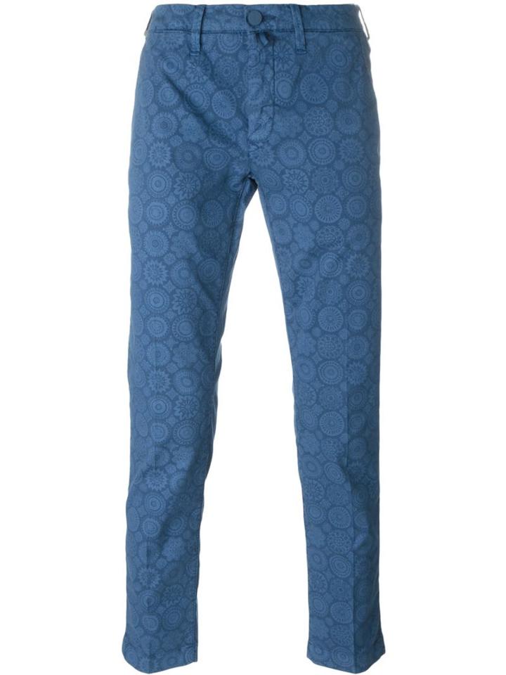 Jacob Cohen Floral Print Trousers, Men's, Size: 30, Blue, Cotton/spandex/elastane