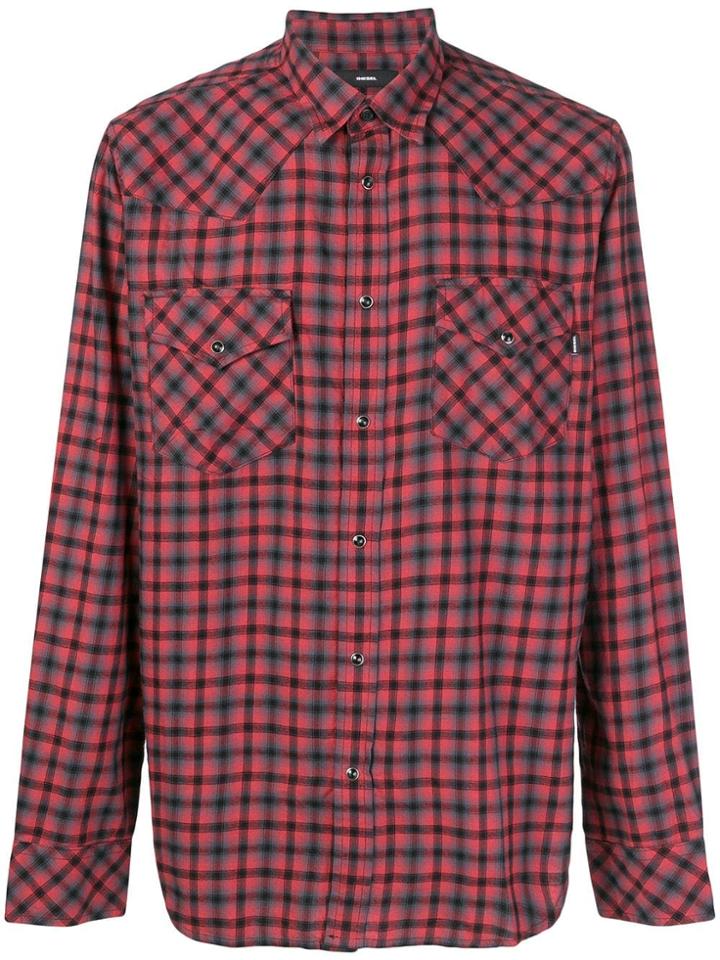 Diesel Button Down Checked Shirt - Red