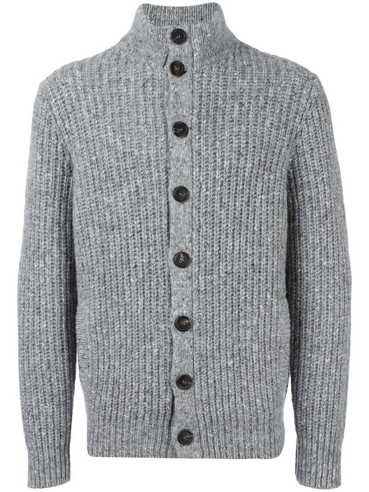 Brunello Cucinelli Flocked Ribbed Cardigan, Men's, Size: 50, Grey, Polyamide/cashmere/virgin Wool