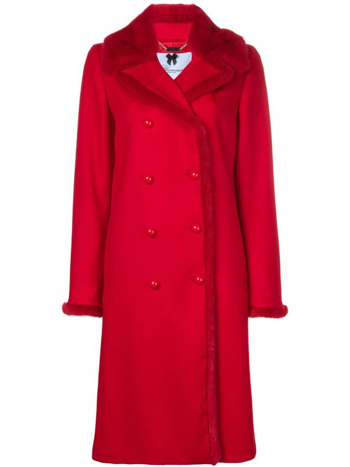 Blumarine Fur Details Midi Coat - Red