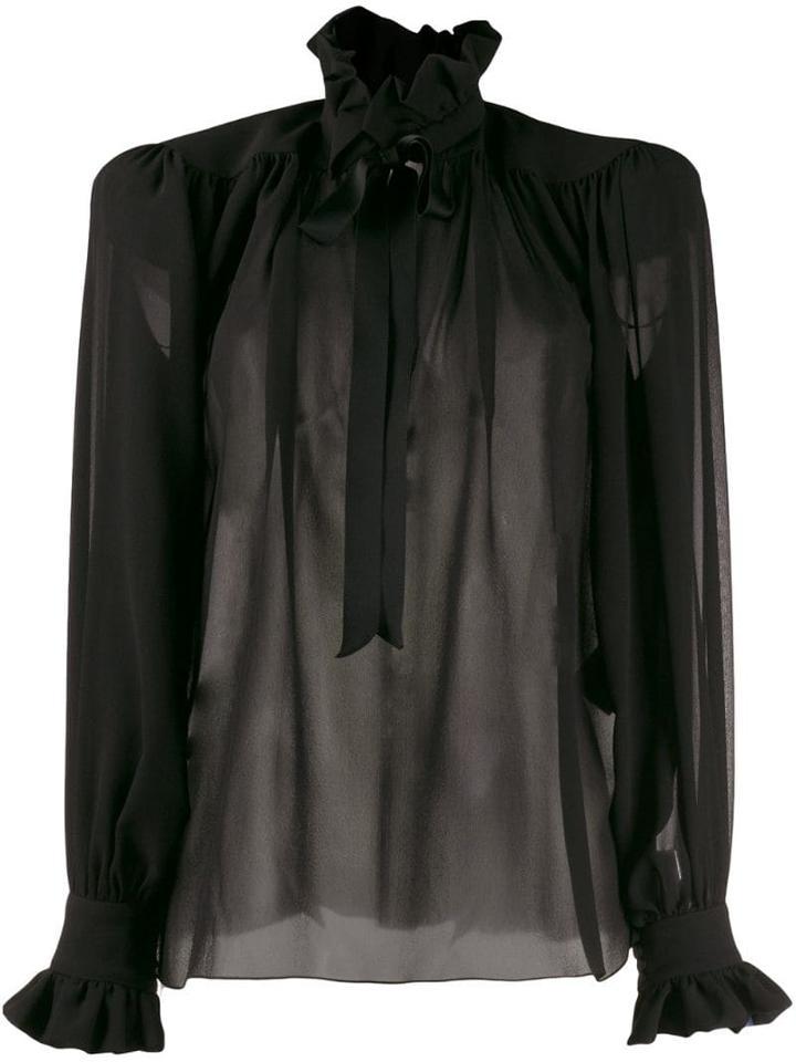 Saint Laurent Poet Structured-shoulders Blouse - Black