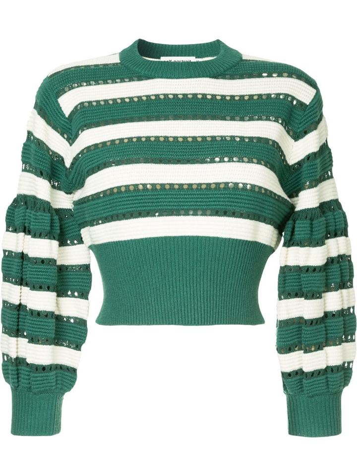 Self-portrait Striped Jumper - Green