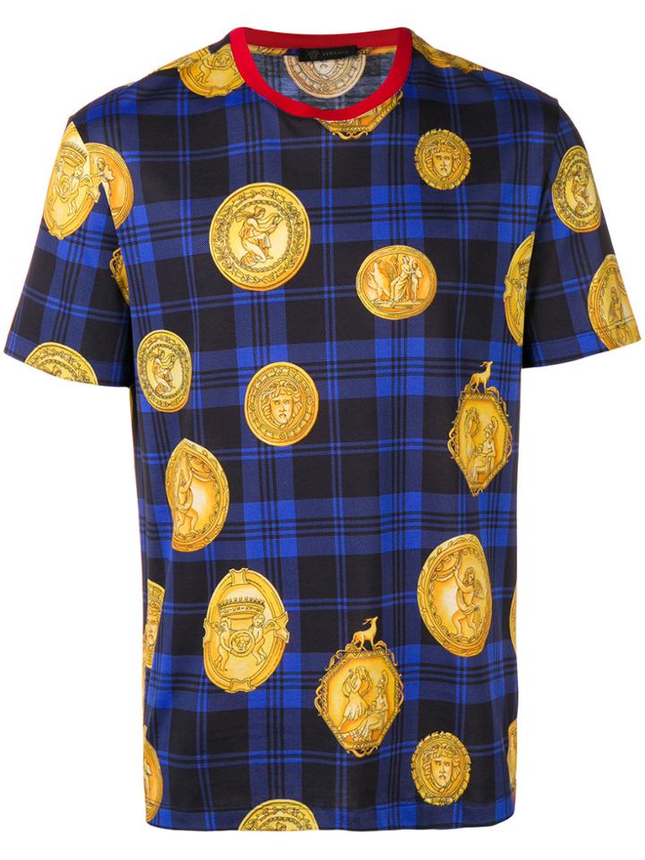 Versace Checked Print T-shirt - Blue