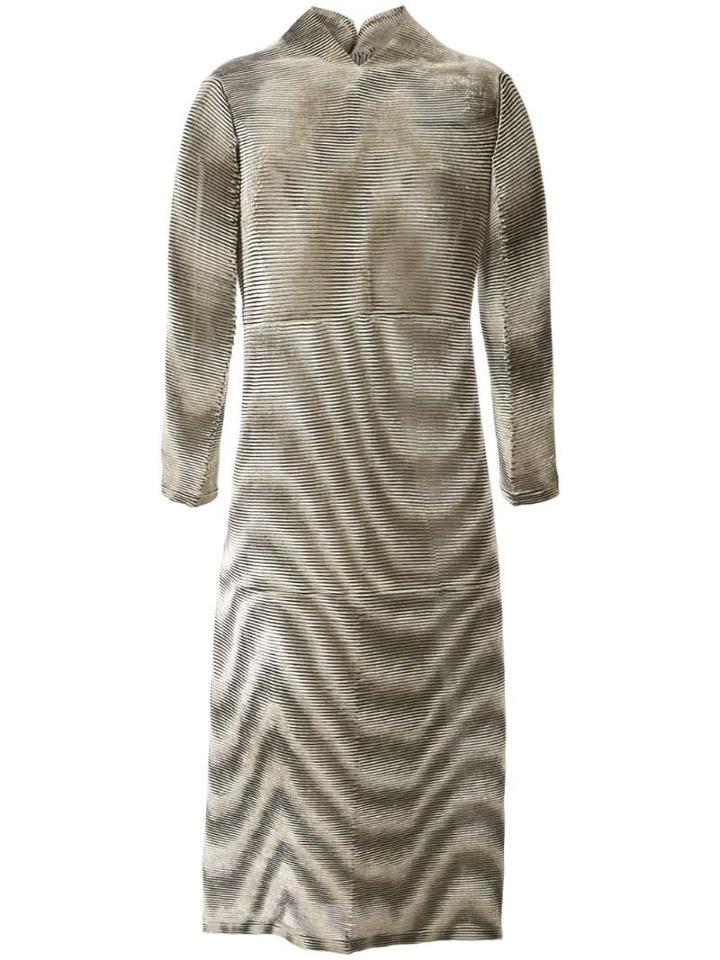 Issey Miyake Pre-owned Ripple Pleat Velvet Dress - Brown