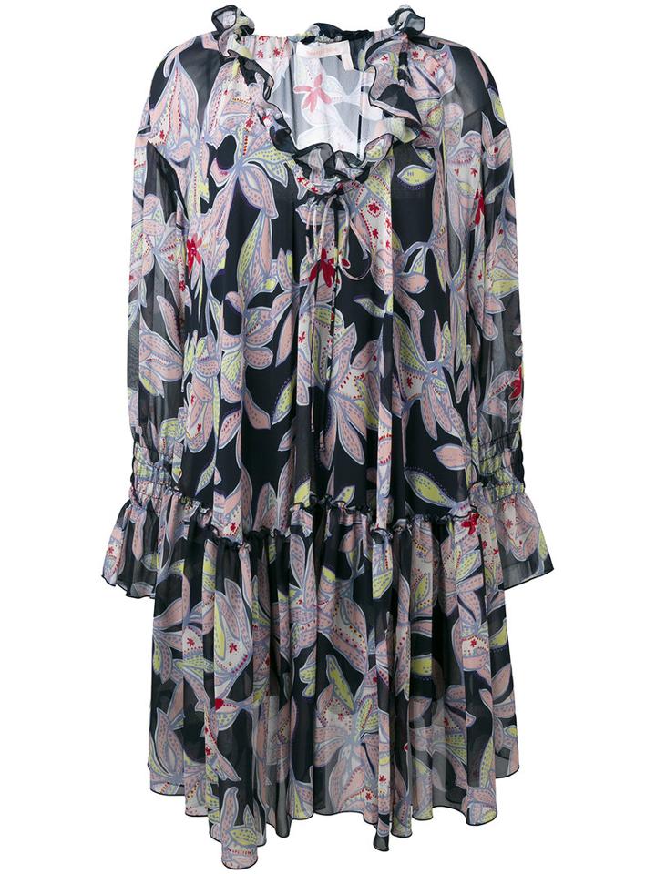 See By Chloé Patterned Shift Dress, Women's, Size: 38, Blue, Silk/cotton