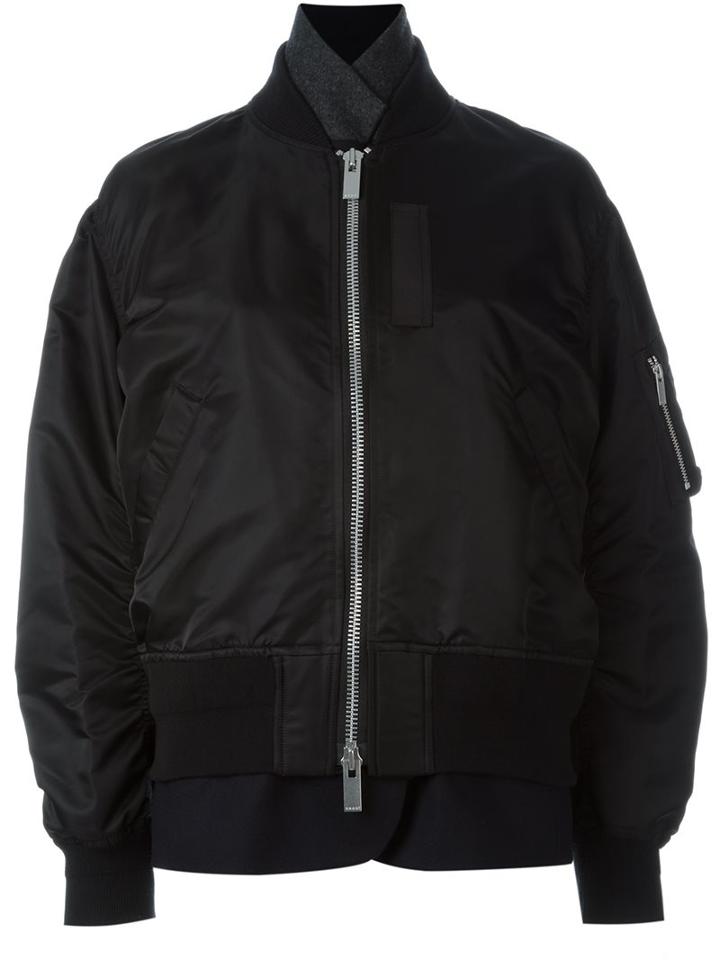Sacai Layered Bomber Jacket, Women's, Size: 2, Black, Cotton/nylon/polyester/wool
