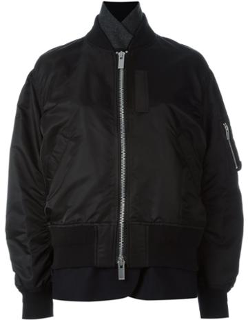 Sacai Layered Bomber Jacket, Women's, Size: 2, Black, Cotton/nylon/polyester/wool