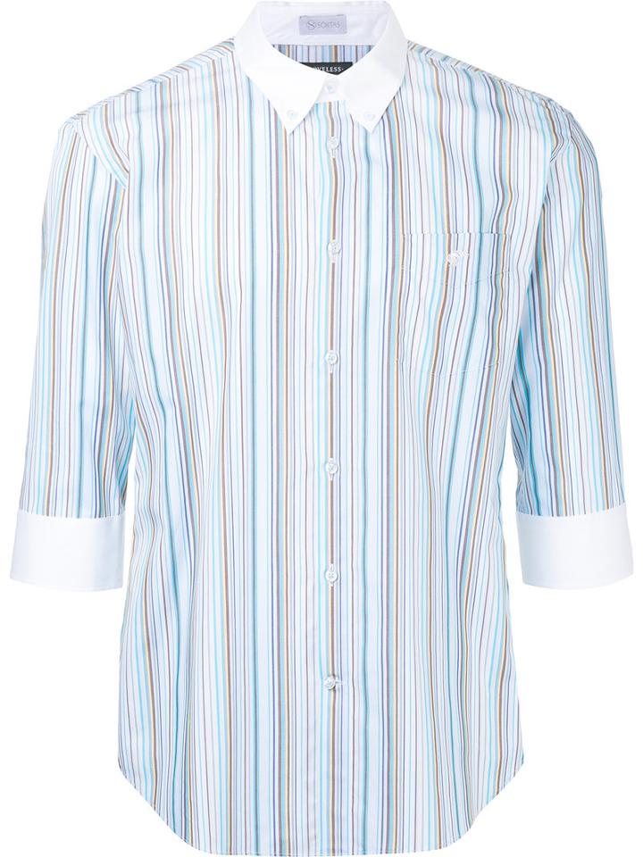 Loveless - Three-quarter Sleeve Striped Shirt - Men - Cotton - 2, Blue, Cotton
