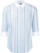 Loveless - Three-quarter Sleeve Striped Shirt - Men - Cotton - 2, Blue, Cotton