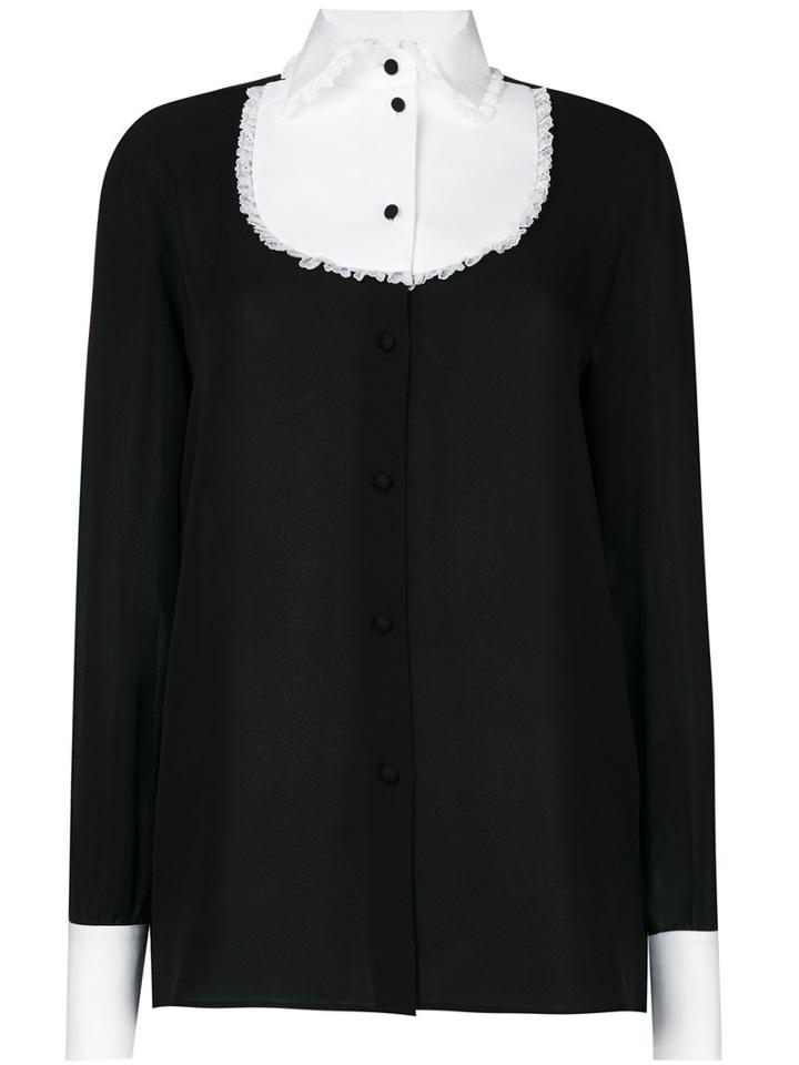Valentino - Collared Bib Blouse - Women - Silk/cotton - 42, Black, Silk/cotton