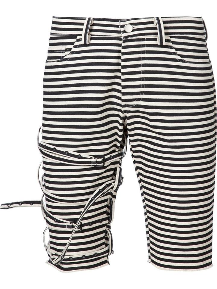 Black Fist Bull Denim Striped Shorts