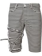 Black Fist Bull Denim Striped Shorts
