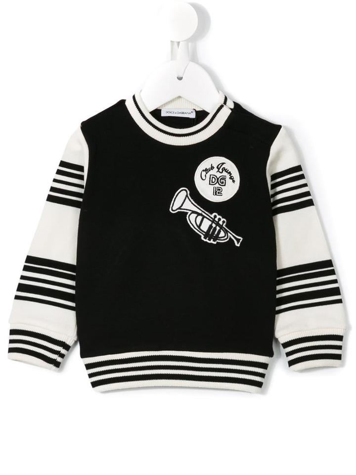 Dolce & Gabbana Kids Striped Embroidered Patch Sweatshirt, Boy's, Size: 18-24 Mth, Black