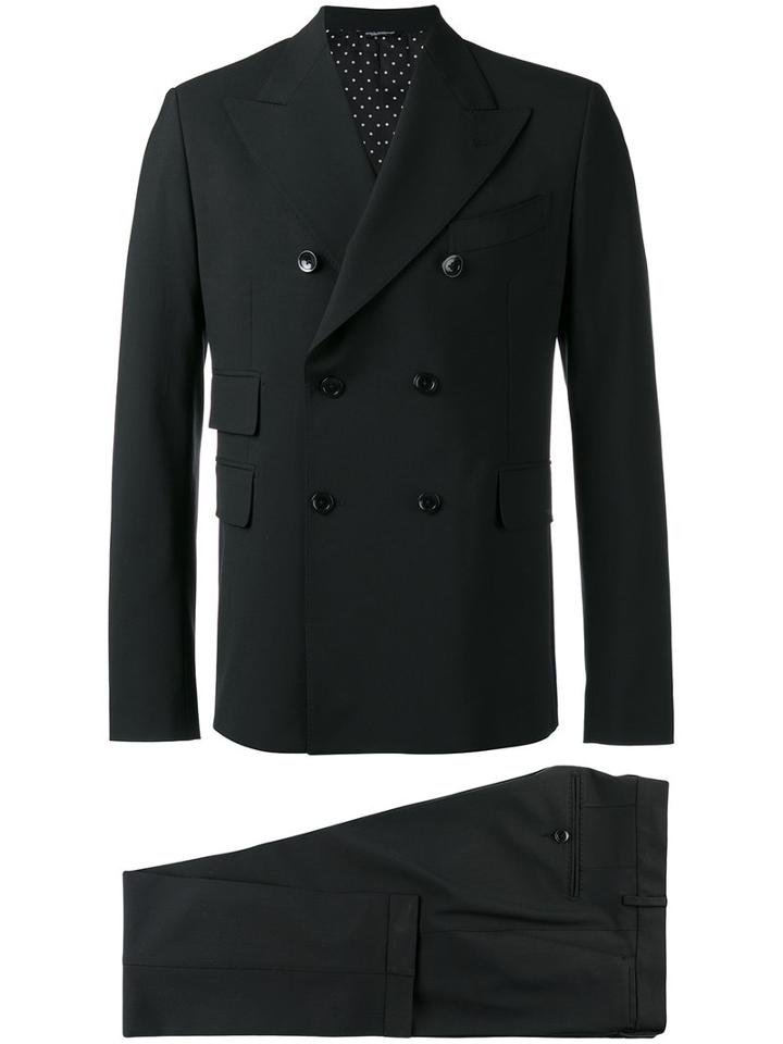 Dolce & Gabbana Double Breasted Suit, Men's, Size: 50, Black, Elastodiene/wool/cotton/triacetate