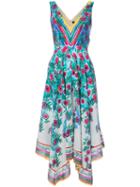 Saloni - Floral Print Draped Dress - Women - Silk Crepe - 2, Blue, Silk Crepe