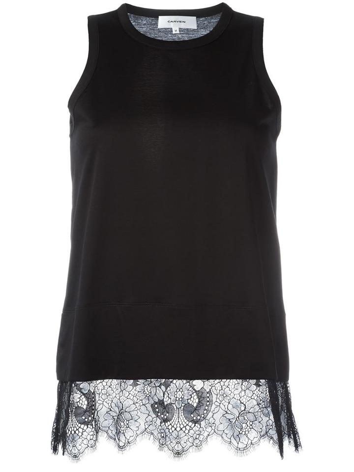 Carven Lace Detail Blouse, Women's, Size: Large, Black, Cotton