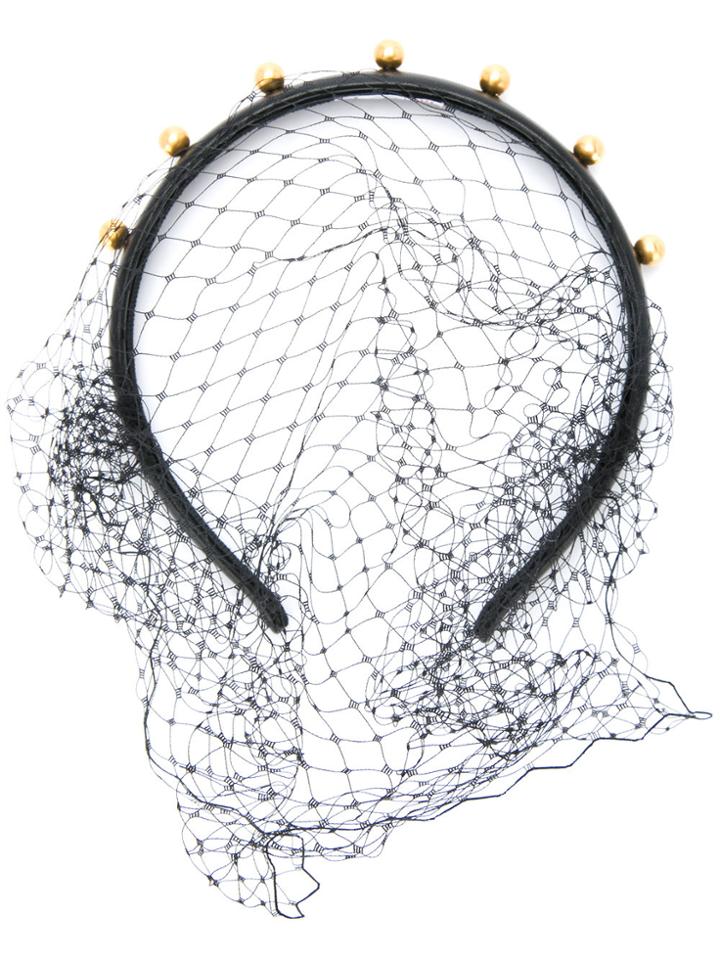 Red Valentino Faux Pearl Net Detail Headband - Black