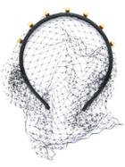 Red Valentino Faux Pearl Net Detail Headband - Black